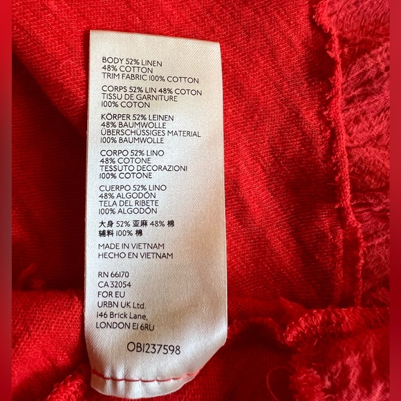 FREE PEOPLE “Out And About” Linen-Blend Ruffle Tiered Deep V-Neck Tank Top Red S - Picture 10 of 10